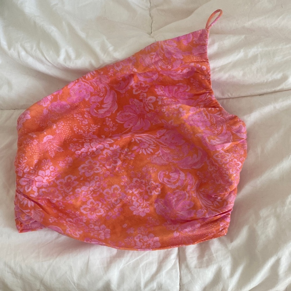 one shoulder floral zara top